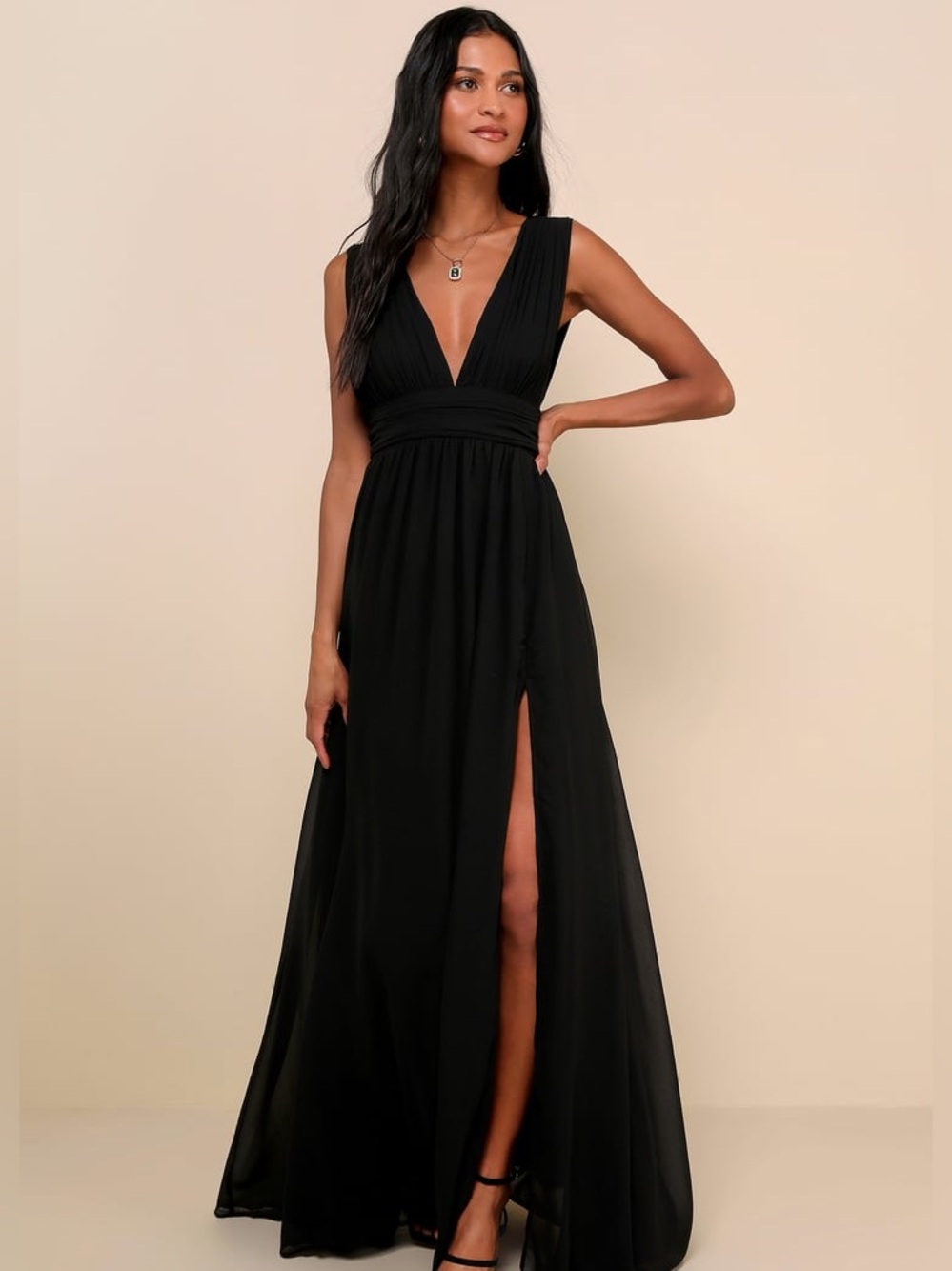 NWT Lulus Elegant Goth Sleeveless Maxi Party Dress